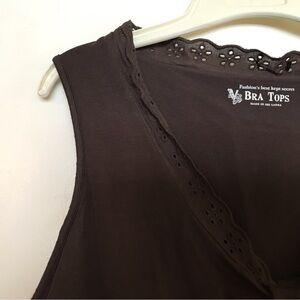 Chocolate Brown Bra Top Sleeveless SzL Lace Trim Gathered Bust Great Shape